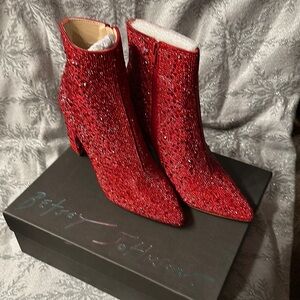 Betsey Johnson Red Glitter Ankle Boots